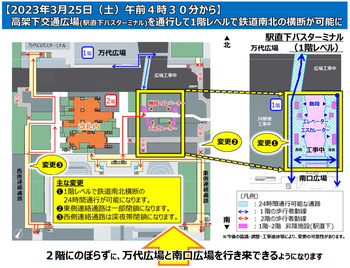 新潟駅　高架下交通広場を通行して１階レベル鉄道南北の横断が可能に